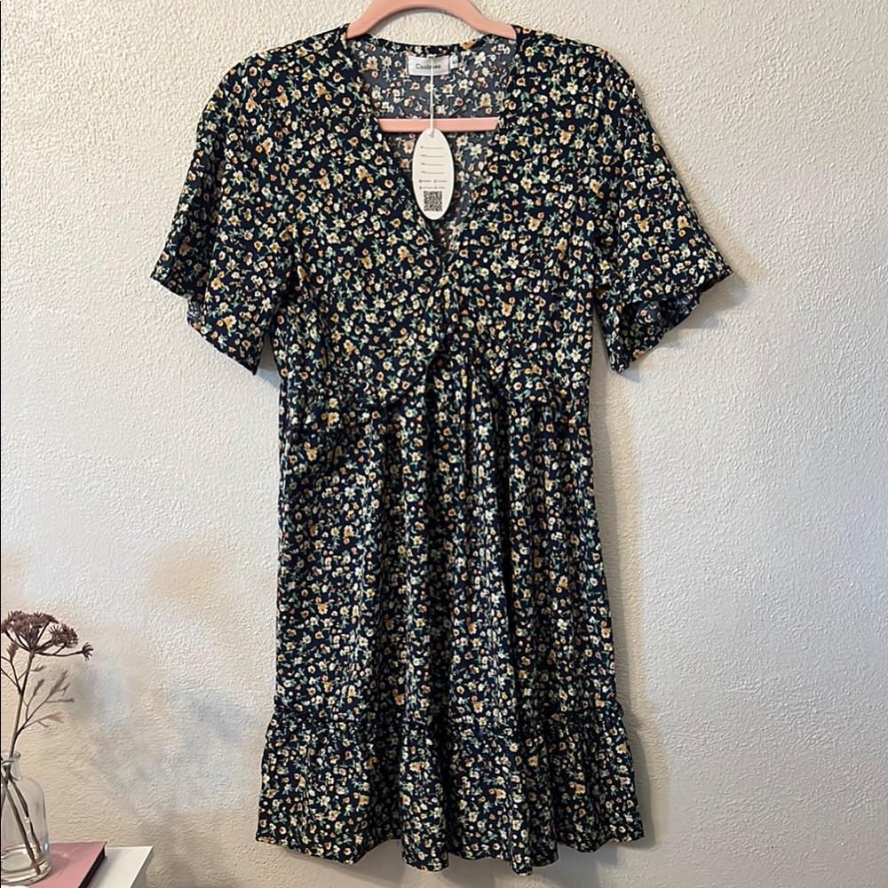 Floral Dark Blue Maternity Dress
